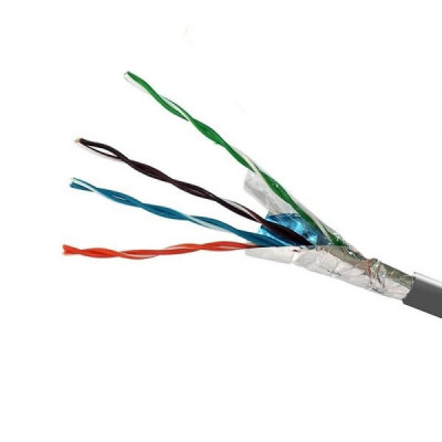 Мережевий кабель FTP cat5e 4х2х0,51 мм² CCA ПВХ сірий, внутрішній монтаж Мережевий кабель FTP cat5e 4х2х0,51 мм² CCA ПВХ сірий, внутрішній монтаж