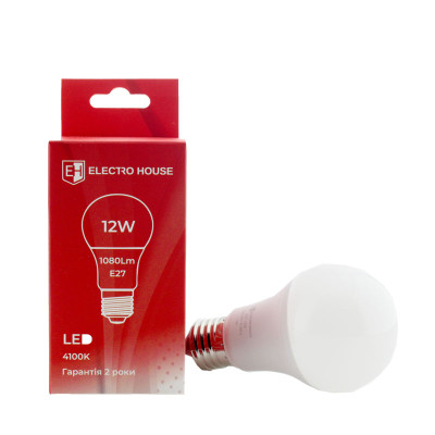 LED лампа A60 12Вт E27 4100К 1080 Лм 165-265 В LED лампа A60 12Вт E27 4100К 1080 Лм 165-265 В