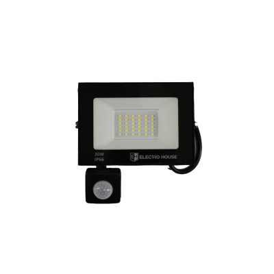 LED прожектор з датчиком руху 30Вт  3000 Лм  6500К   холодний білий  SMD2835