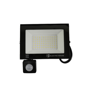 LED прожектор з датчиком руху  50Вт  5000 Лм  6500К   холодний білий  SMD2835