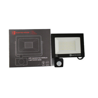 LED прожектор з датчиком руху 50Вт 5000 Лм 6500К холодний білий SMD2835 LED прожектор з датчиком руху 50Вт 5000 Лм 6500К холодний білий SMD2835