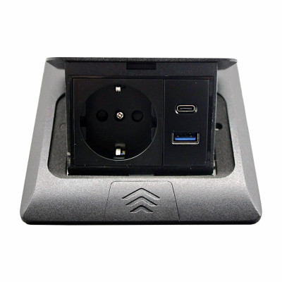 Розетка для підлоги з заземленням врізна 16А + 2USB (type C+A) 2.4А, IP44 , чорний Розетка для підлоги з заземленням врізна 16А + 2USB (type C+A) 2.4А, IP44 , чорний
