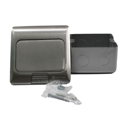 Розетка для підлоги з заземленням врізна 16А + 2USB (type C+A) 2.4А, IP44 , алюміній