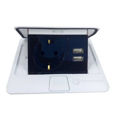 Розетка для підлоги з заземленням врізна 16А + 2USB 2.1А, IP44 , білий Розетка для підлоги з заземленням врізна 16А + 2USB 2.1А, IP44 , білий