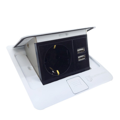 Розетка для підлоги з заземленням врізна 16А + 2USB 2.1А, IP44 , білий Розетка для підлоги з заземленням врізна 16А + 2USB 2.1А, IP44 , білий