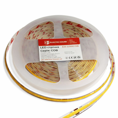 LED стрічка 9Вт 24В  COB  252 діодів 100Лм/Вт теплий білий 3000K, серія COB, гарантія 3 роки