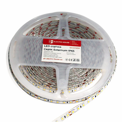 LED стрічка 12Вт 24В SMD2835 120 діодів, холодний білий 6500К, серія Externum IP65 , гарантія 3 роки