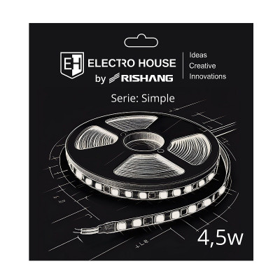 LED стрічка 4,5Вт 12В SMD2835 60 діодів, 540 Лм , нейтральний білий 4000К, серія Simple Electro House by Rishang LED стрічка 4,5Вт 12В SMD2835 60 діодів, 540 Лм , нейтральний білий 4000К, серія Simple Electro House by Rishang