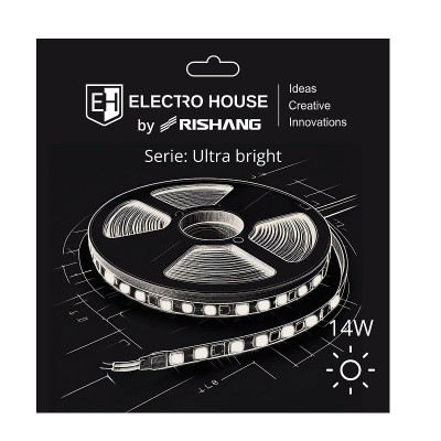 LED стрічка 14Вт 24В SMD2835 180 діодів, 1400 Лм, холодний білий 6500К, серія Ultra Bright Electro House by Rishang LED стрічка 14Вт 24В SMD2835 180 діодів, 1400 Лм, холодний білий 6500К, серія Ultra Bright Electro House by Rishang