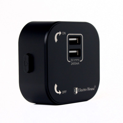 Розетка трекова подвійна USB 2.4 А, Unique Elegance Pandora Black Розетка трекова подвійна USB 2.4 А, Unique Elegance Pandora Black