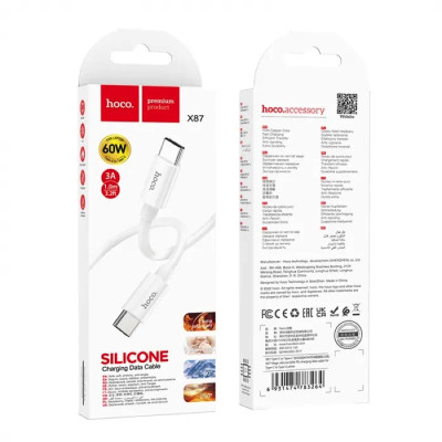 Кабель HOCO X87 Magic silicone 60W PD charging data cable for Type-C to Type-C White Кабель HOCO X87 Magic silicone 60W PD charging data cable for Type-C to Type-C White