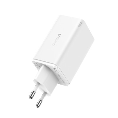 Мережевий зарядний пристрій з кабелем Baseus GaN6 Pro Fast Charger 2C+2U 65W  EU Moon White((With:Mini White Cable C to C 100W(20V/5A) 1m White）