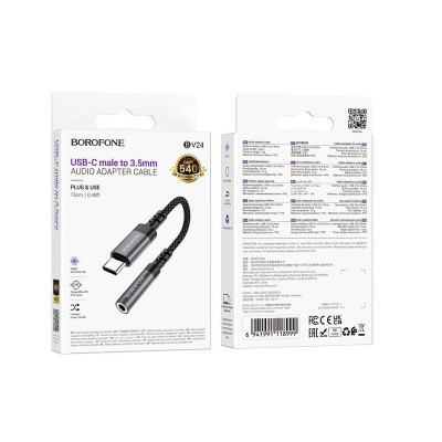 Перехідник BOROFONE BV24 Graceful digital audio converter cable Type-C to 3.5mm Metal Grey Перехідник BOROFONE BV24 Graceful digital audio converter cable Type-C to 3.5mm Metal Grey