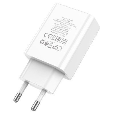 Мережевий зарядний пристрій HOCO C100A PD20W+QC3.0 charger with digital display White Мережевий зарядний пристрій HOCO C100A PD20W+QC3.0 charger with digital display White