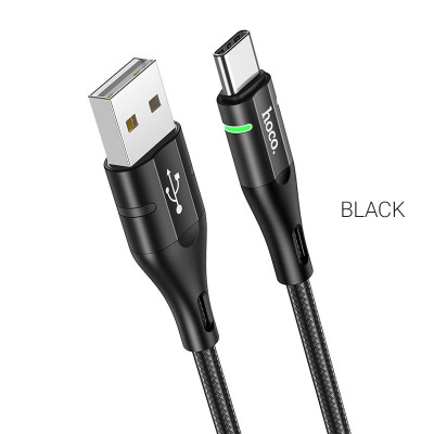 Кабель HOCO U93 USB to Type-C 3A, 1.2m, nylon, aluminum connectors, light indicator, Black Кабель HOCO U93 USB to Type-C 3A, 1.2m, nylon, aluminum connectors, light indicator, Black