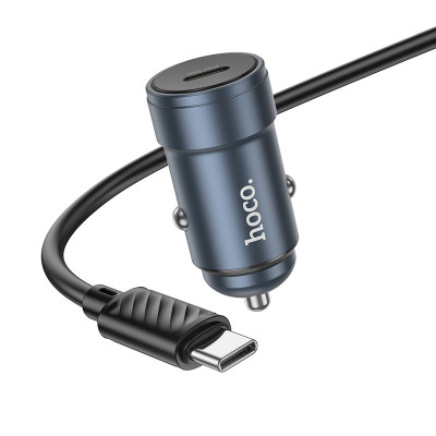 Автомобільний зарядний пристрій HOCO Z57 Glorious single-port PD30W car charger set (C to C) Metal Gray