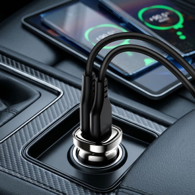 Автомобільний зарядний пристрій ACEFAST B19 PD30W (USB-C+USB-A) car charger metal gray