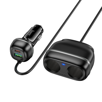 Автомобільний зарядний пристрій HOCO Z59 Rank 48W dual port PD30W+QC3.0 dual cigarette lighter slot car charger Black