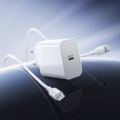 Мережевий зарядний пристрій BOROFONE BA107A Stellar single port PD30W charger set (C to C) (EU) White