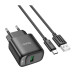 Мережевий зарядний пристрій з кабелем HOCO C140A Smart single port QC3.0 charger set(Type-C)(EU) Black