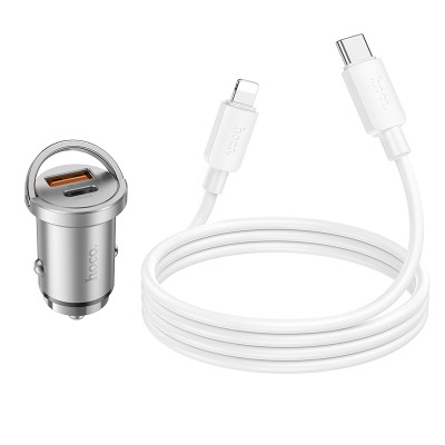 Автомобільний зарядний пристрій HOCO NZ10 Handy PD45W+QC3.0 car charger set(C to iP) Silver Автомобільний зарядний пристрій HOCO NZ10 Handy PD45W+QC3.0 car charger set(C to iP) Silver