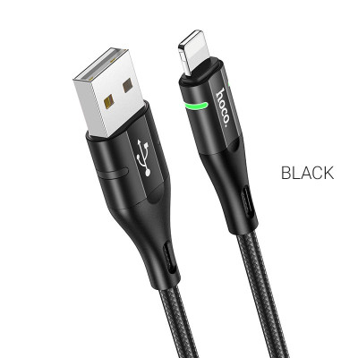 Кабель HOCO U93 USB to iP 2.4A, 1.2m, nylon, aluminum connectors, light indicator, Black Кабель HOCO U93 USB to iP 2.4A, 1.2m, nylon, aluminum connectors, light indicator, Black