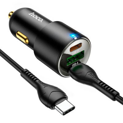 Автомобільний зарядний пристрій HOCO NZ6 PD45W 3-port(2C1A) car charger set(Type-C to Type-C) Black