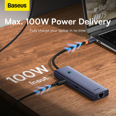USB-хаб Baseus UltraJoy Series 7-Port HUB Docking Station Space Grey（Type-C to HDMI4K@60Hz*1+USB3.0*2+PD*1+RJ45*1+SD/TF3.0*1）