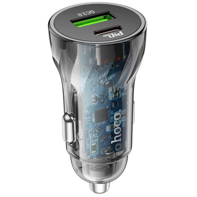 Автомобільний зарядний пристрій HOCO Z47A Transparent Discovery Edition dual port PD30W+QC3.0 car charger Transparent Black Автомобільний зарядний пристрій HOCO Z47A Transparent Discovery Edition dual port PD30W+QC3.0 car charger Transparent Black