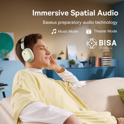 Бездротові накладні навушники Baseus Bowie H1i Noise-Cancellation Wireless Headphones Natural Green