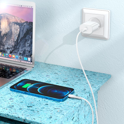 Мережевий зарядний пристрій з кабелем HOCO N22 Jetta PD25W charger set (Type-C to iP)(EU) White Мережевий зарядний пристрій з кабелем HOCO N22 Jetta PD25W charger set (Type-C to iP)(EU) White