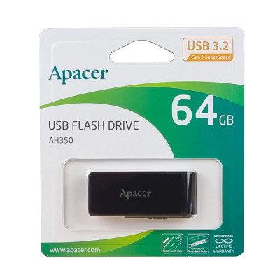 Флеш-накопичувач Apacer USB 3.2 Gen 1 AH350 64Gb Black Флеш-накопичувач Apacer USB 3.2 Gen 1 AH350 64Gb Black