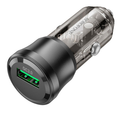 Автомобільний зарядний пристрій BOROFONE BZ23 Noble single-port QC3.0 car charger Transparent Black Автомобільний зарядний пристрій BOROFONE BZ23 Noble single-port QC3.0 car charger Transparent Black