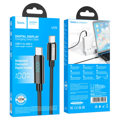 Кабель HOCO U125 Benefit 100W charging data cable with display Type-C to Type-C Black Кабель HOCO U125 Benefit 100W charging data cable with display Type-C to Type-C Black
