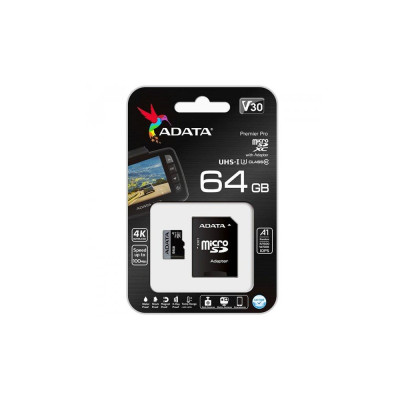 Карта пам'яті microSDXC (UHS-1 U3) A-DATA Premier Pro 64Gb Class 10 V30S A2 (R-100Mb/s W85Mb/s) (adapter SD) Карта пам'яті microSDXC (UHS-1 U3) A-DATA Premier Pro 64Gb Class 10 V30S A2 (R-100Mb/s W85Mb/s) (adapter SD)