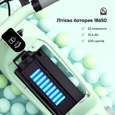 Електросамокат з сидінням OKAI Ceetle PRO EA10C Mint Green 10', 350(900)W, 25Km/h, 10.4Ah, 55Km, 20%,NFC, App, 29kg Електросамокат з сидінням OKAI Ceetle PRO EA10C Mint Green 10', 350(900)W, 25Km/h, 10.4Ah, 55Km, 20%,NFC, App, 29kg