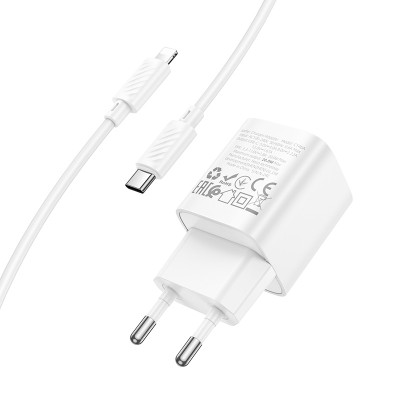 Мережевий зарядний пристрій з кабелем HOCO C146A Charm single port PD20W charger set (C to iP) (EU) White Мережевий зарядний пристрій з кабелем HOCO C146A Charm single port PD20W charger set (C to iP) (EU) White