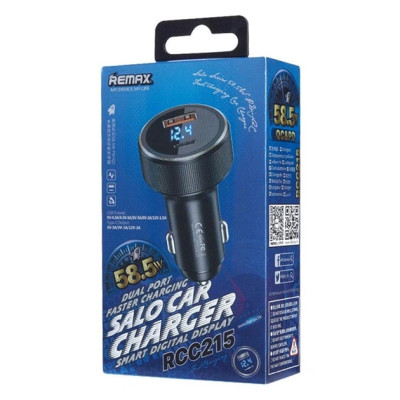 Автомобільний зарядний пристрій REMAX Salo Series 58.5W PD+QC 1A+1C Fast Charging Car Charger RCC215 Black Автомобільний зарядний пристрій REMAX Salo Series 58.5W PD+QC 1A+1C Fast Charging Car Charger RCC215 Black