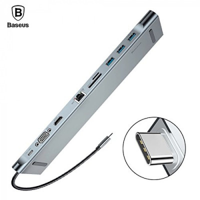 USB-хаб Baseus Enjoyment Series Type-C Notebook HUB Adapter (GrayPD/HDMI/VGA/RJ45/SD/USB*3/Adapter ) USB-хаб Baseus Enjoyment Series Type-C Notebook HUB Adapter (GrayPD/HDMI/VGA/RJ45/SD/USB*3/Adapter )