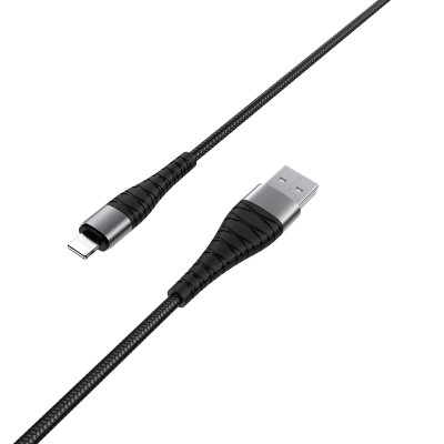 Кабель BOROFONE BX32 USB to iP 2.4A, 1m, nylon, aluminum+TPE connectors, Black Кабель BOROFONE BX32 USB to iP 2.4A, 1m, nylon, aluminum+TPE connectors, Black