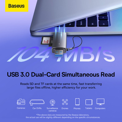 USB-хаб Baseus Lite Series USB-A & Type-C  to SD/TF Card Reader  Grey