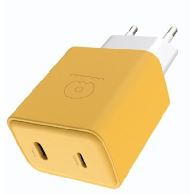 Мережевий зарядний пристрій WUW-C189 PD 20W Charger USB C + USB C yellow white