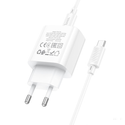 Мережевий зарядний пристрій HOCO C76A Pro Majestic single port PD30W charger set (Type-C to Type-C)(EU) White Мережевий зарядний пристрій HOCO C76A Pro Majestic single port PD30W charger set (Type-C to Type-C)(EU) White