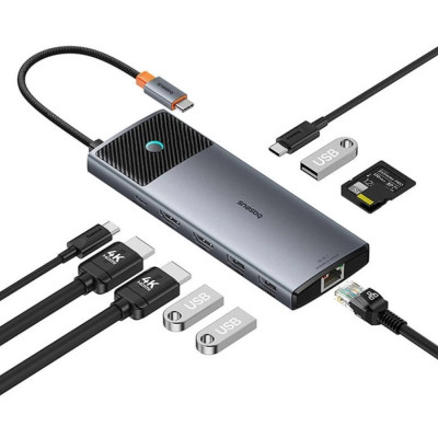 USB-хаб Baseus Metal Gleam Series II 10-in-1 USB HUB Cosmic Black(USB-C to 1*HDMI4K@120Hz+1*HDMI4K@60Hz+1*USB-A(10Gbps)+1*USB-C(10Gbps)+2*USB-A(480Mbp USB-хаб Baseus Metal Gleam Series II 10-in-1 USB HUB Cosmic Black(USB-C to 1*HDMI4K@120Hz+1*HDMI4K@60Hz+1*USB-A(10Gbps)+1*USB-C(10Gbps)+2*USB-A(480Mbp