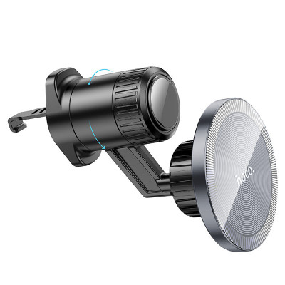 Автотримач для телефона HOCO H23 Alma metal ring magnetic car holder(air outlet) Black Metal Gray