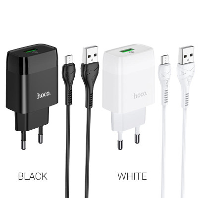 Мережевий зарядний пристрій з кабелем HOCO C72Q Glorious single port QC3.0 charger set(Micro) 18W White Мережевий зарядний пристрій з кабелем HOCO C72Q Glorious single port QC3.0 charger set(Micro) 18W White