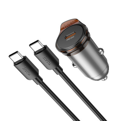 Автомобільний зарядний пристрій HOCO NZ16 Rigorous single port PD30W car charger set(C to C) Metal Grey Автомобільний зарядний пристрій HOCO NZ16 Rigorous single port PD30W car charger set(C to C) Metal Grey