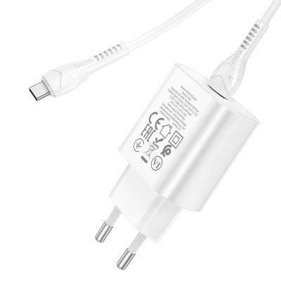 Мережевий зарядний пристрій з кабелем HOCO N22 Jetta PD25W charger set(Type-C to Type-C)(EU) White Мережевий зарядний пристрій з кабелем HOCO N22 Jetta PD25W charger set(Type-C to Type-C)(EU) White