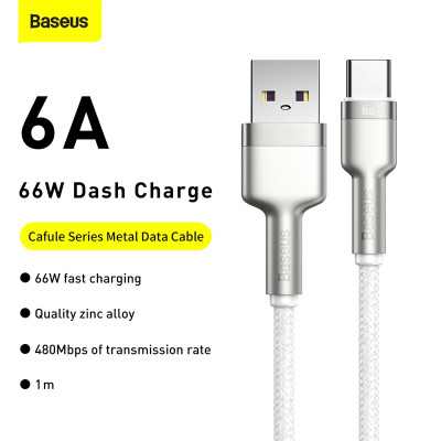Кабель Baseus Cafule Series Metal Data Cable USB to Type-C 66W 1m White Кабель Baseus Cafule Series Metal Data Cable USB to Type-C 66W 1m White