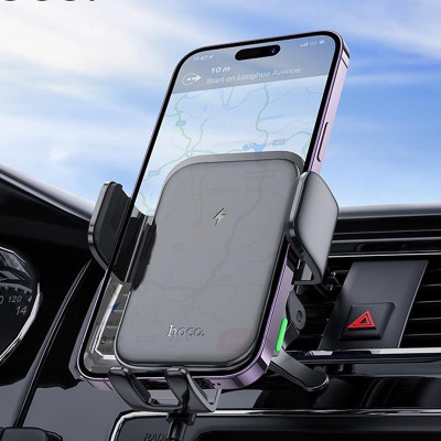 Автотримач для телефона з БЗП HOCO HW10 Jenny three-axis linkage wireless fast charging car holder(air outlet) Black Автотримач для телефона з БЗП HOCO HW10 Jenny three-axis linkage wireless fast charging car holder(air outlet) Black
